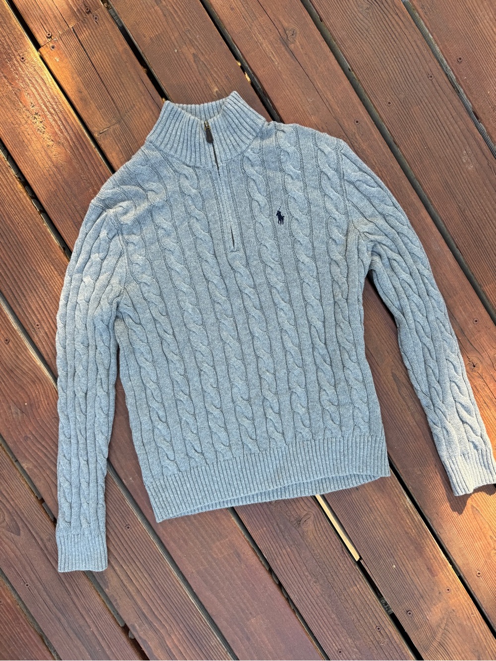 Ralph Lauren Light Gray Cable Half-Zip Sweater